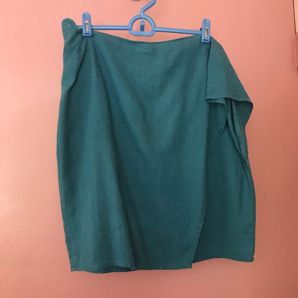 Skirt, Linen, Teal, With Side Tie